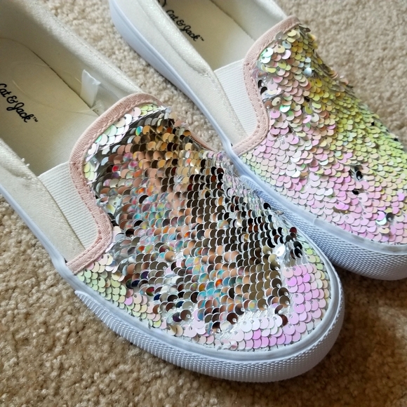 Cat & Jack Other - Iridescent silver flip sequin glitter canvas slip